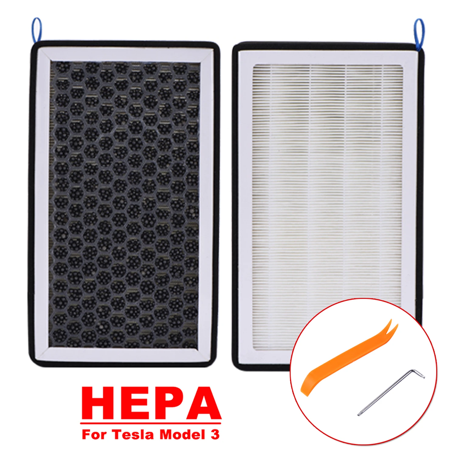 

2 Pieces/Set For Tesla Model 3 Model Y HEPA Activated Carbon Air Filter Air Conditioner Filter Element Replacement Kit w/tools