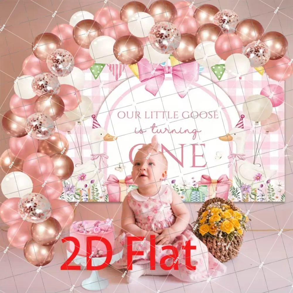 One Silly Goose تحول موضوع واحد الطفل 1st حفلة عيد ميلاد ديكور الكرتون ليتل أوزة إكليل الوردي منقوشة ربطة القوس فيونكة خلفية الدعائم