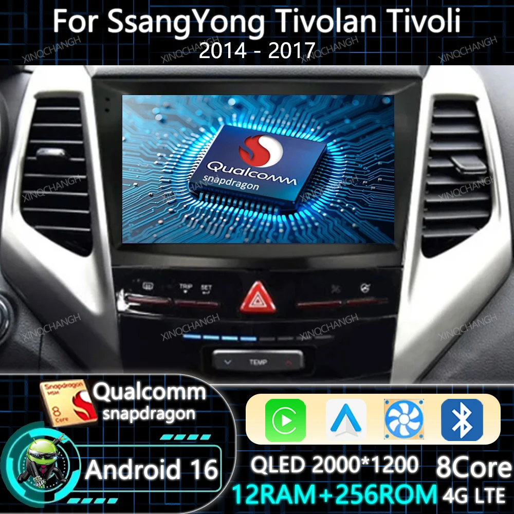 Android 16 Car Radio Carplay Auto For SsangYong Tivolan Tivoli 2014 - 2017 Head Unit 4G LTE 5G WIFI 2DIN Qualcomm Navigation GPS