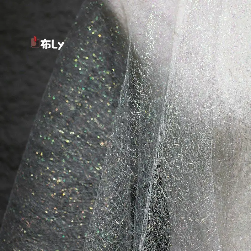

Colorful mesh soft gauze fabric hollow texture lace gradient decoration Colorful laser background wedding dress clothing fabric