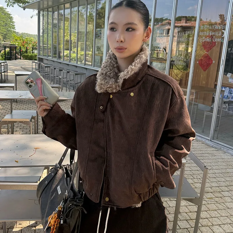 

YYAHAS Maillard модная уличная куртка в стиле ретро с толстым хлопковым воротником-клипсой, короткое пальто, женская одежда