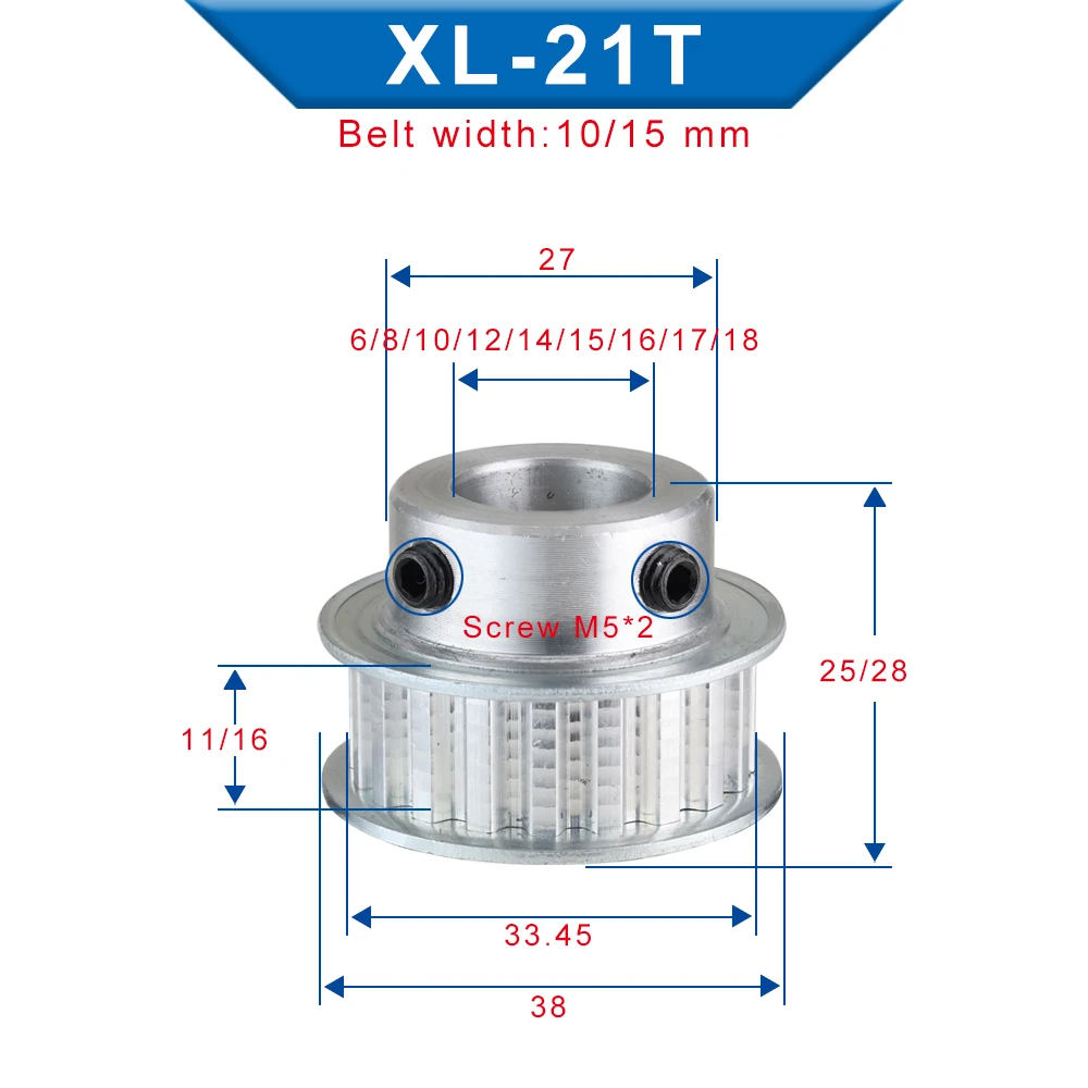 21T 22T 23T 合金プーリー XL BF 形状台形歯ピッチ 5.08 ミリメートルボア 6/6.35/7/8/10/12 ミリメートル伝達ベルト幅 10/15 ミリメートル