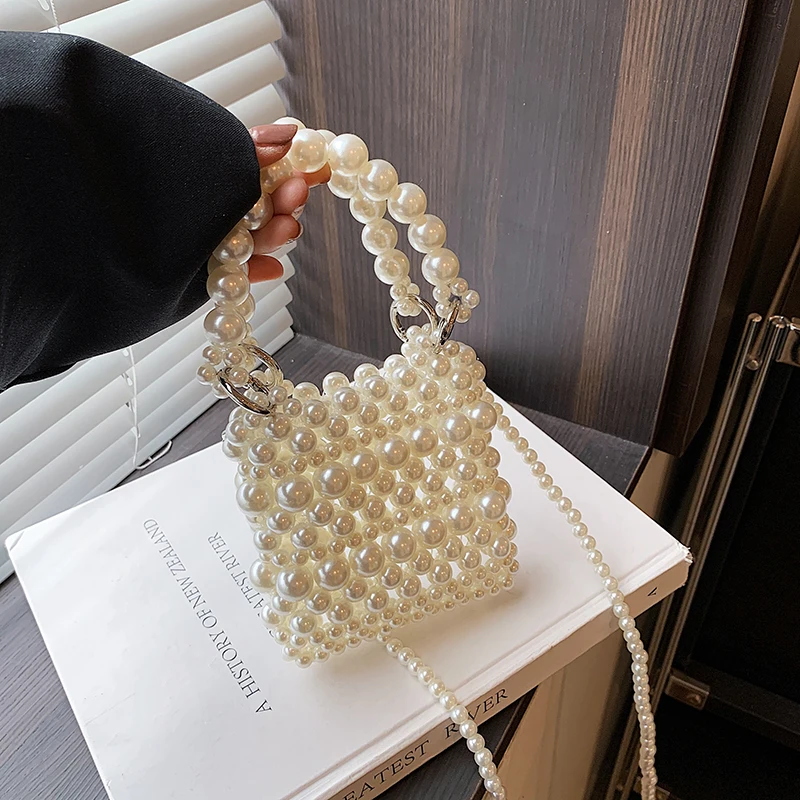

Fabric Beading Summer Shoulder Bags Hollow Out Solid Color Women's Bags 2025 Hot Sale Exquisite Beach Vacation Women's Handbag