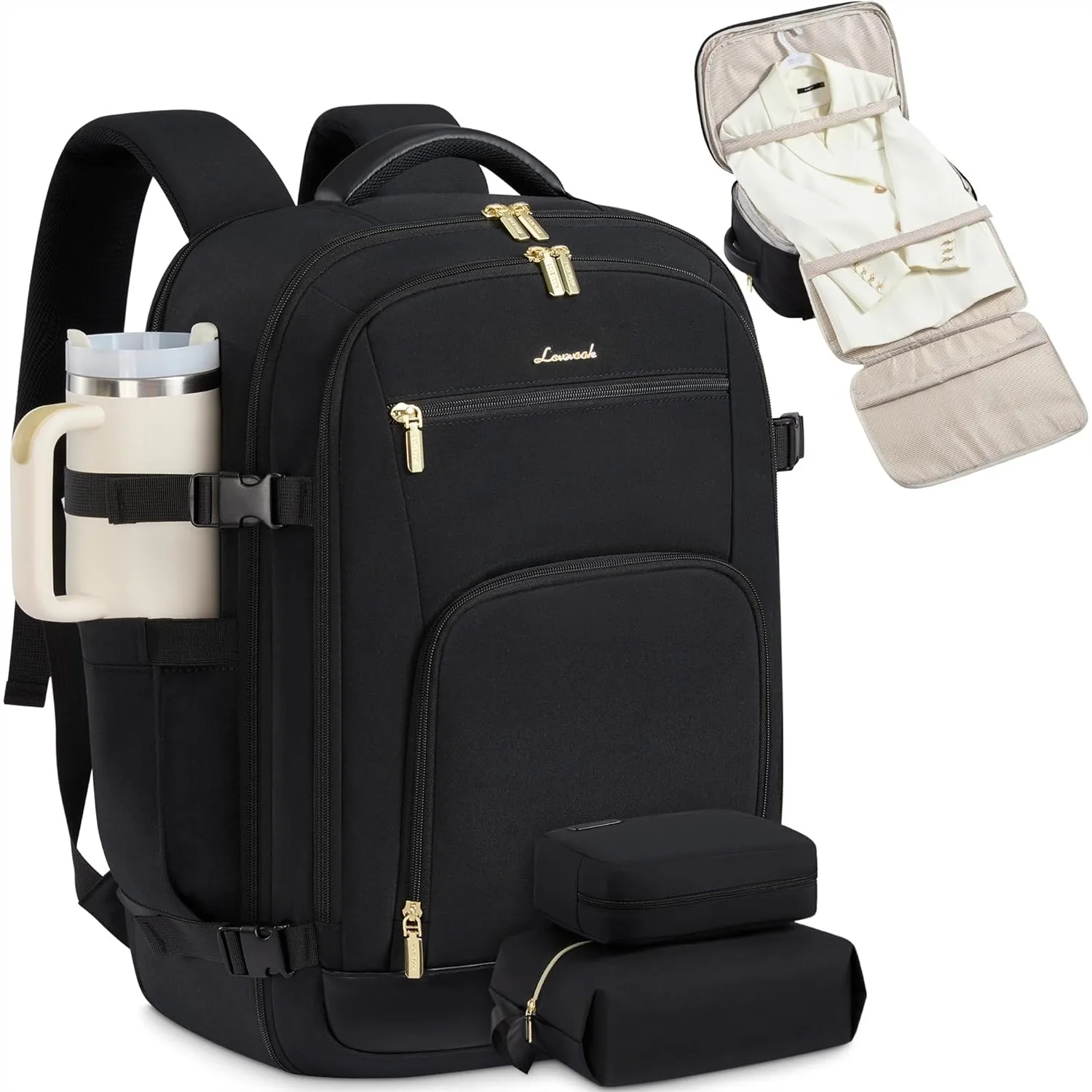 Travel Backpack for Women, 50L Carry On Flight Approved with Garment Bag, TSA Personal Item Fit 17 Inch Laptop, Waterproof