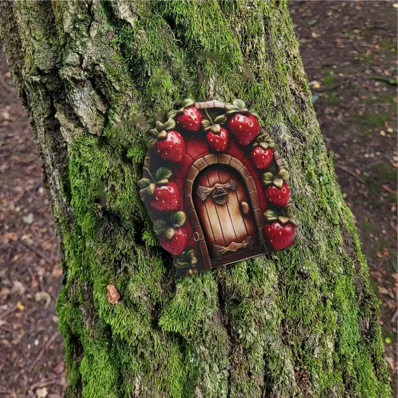 Porta de madeira miniatura para casa, Escultura do quintal do elfo, Arte do jardim das fadas, Árvores ao ar livre