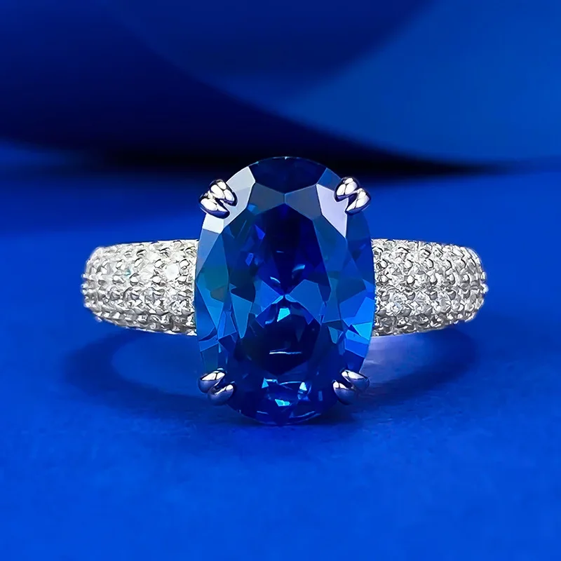 New New 925 Ring Premium Royal Blue 8 * 12 Oval Ring Women's Simple Ring Engagement Jewelry