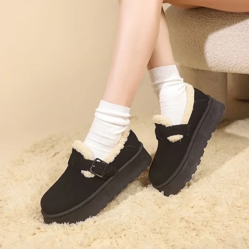 2024 Winter Women Short Plush Warm Snow Boots Casual Shoes New Suede Fur Chelsea Ankle Boots Flats Platform Ladies Shoes Botas