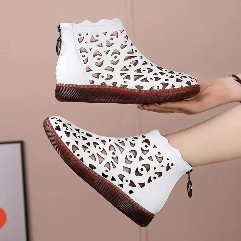 Women Boots 2024 New Spring Summer Genuine Sandals Women Breathable Hole Boots Flat Soft Non-slip Comfortable Shoes for Women