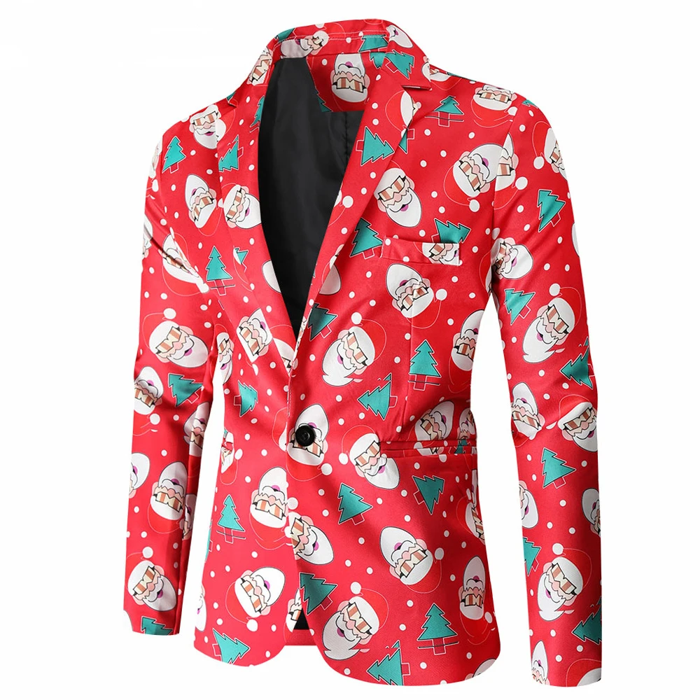 Jaqueta de Natal dos homens Blazer, Casaco de Natal Ano Novo, Terno Jaqueta, Santa Party Blazers, Noite Carnaval Traje