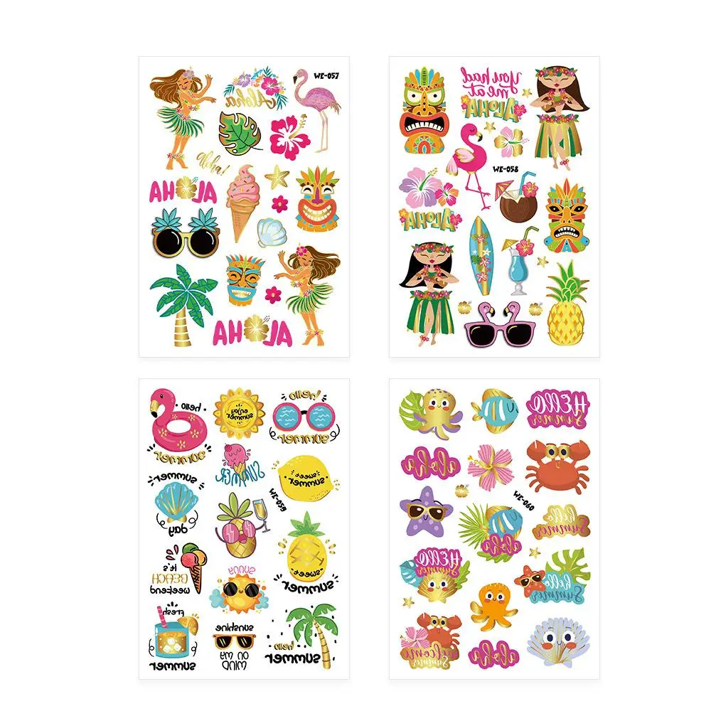 1/4 pçs verão praia festa carimbo quente tatuagem adesivo criativo braço perna crianças brinquedos temporário anti havaiano fruta tatuagem adesivo