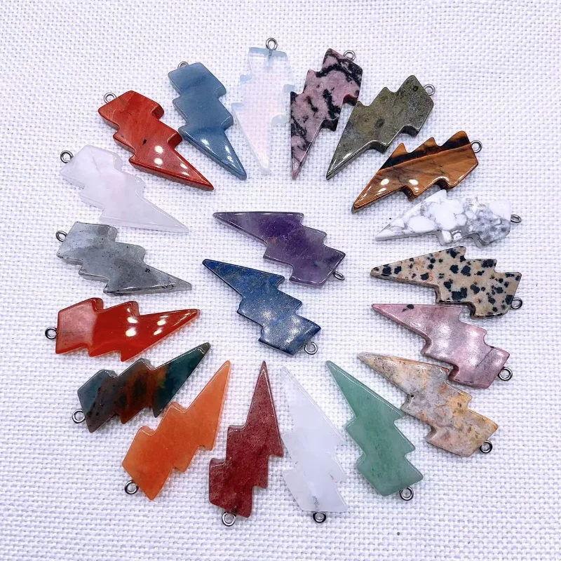 

12pcs Lightning Shape Natural Stone Pendant Roses Quartz Crystal Agates Charms for Jewelry Making Women Men