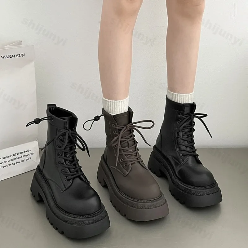 

Женские ботильоны, новинка осени 2025, короткие ботинки на платформе в стиле ретро в британском стиле, модные кожаные ботинки высокого качества в стиле ретро Botas Para Mujer