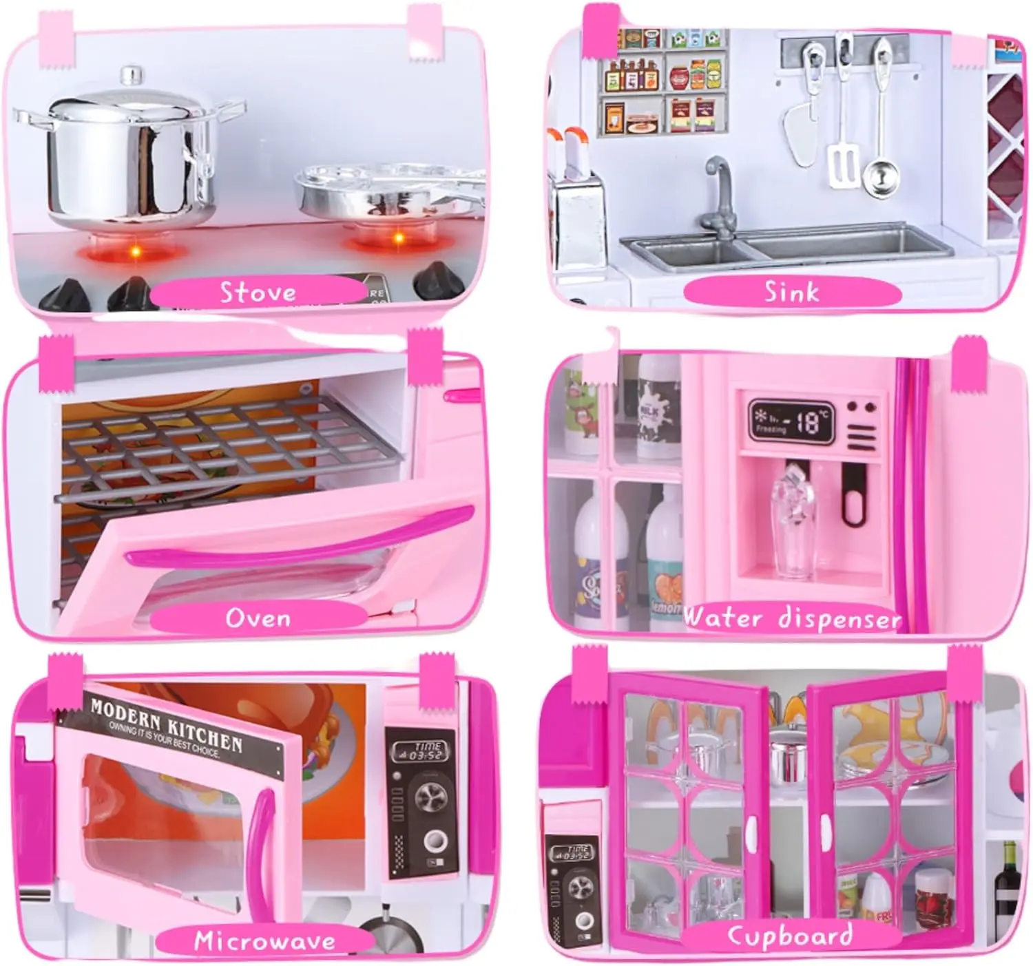مجموعة ملحقات لعبة التظاهر مع أضواء واقعية للأطفال ، منزل مطبخ صغير ، مجموعة ألعاب ، دمية ، عصري