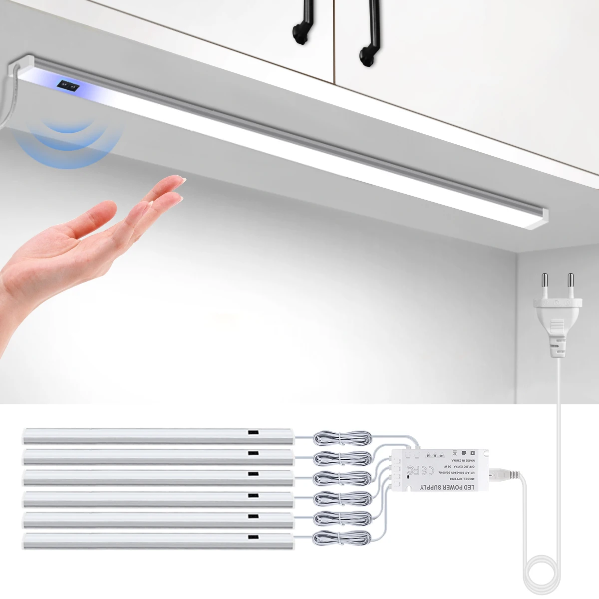 Bathroom Kitchen LED Under Cabinet Light Hand Scan Motion Sensor Switch 12V Aluminum Bar Light Tube DIY Bedroom Shelf Backlight