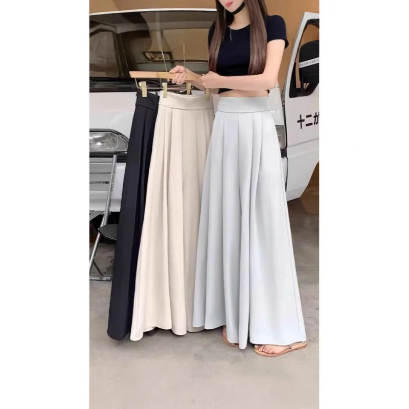 

Oversized Swing Wide-Leg pants Skort Summer Thin high-End Pleated Suit Waist Drooping Slimming Casual Mopping