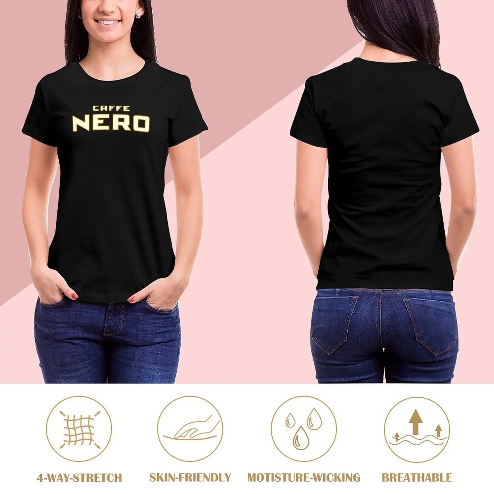 Caffè Nero T-Shirt animal print tops Female clothing vintage Women's summer blouses 2024