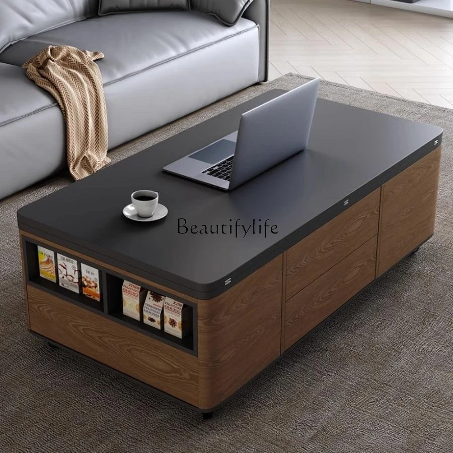 Nordic multi-functional lifting coffee table becomes dining table dual-purpose integrated folding retractable dining table
