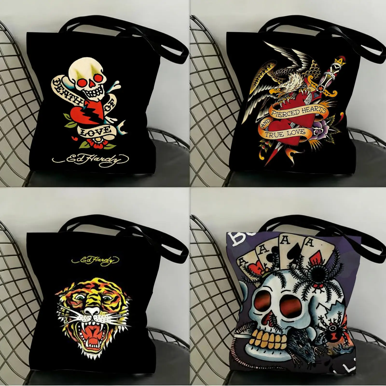 

Brand E-Ed H-Hardy Storage Bags Canvas Double-Sided Print Shopping Bag Large Capacity Aesthetic Reusable Tote Bag