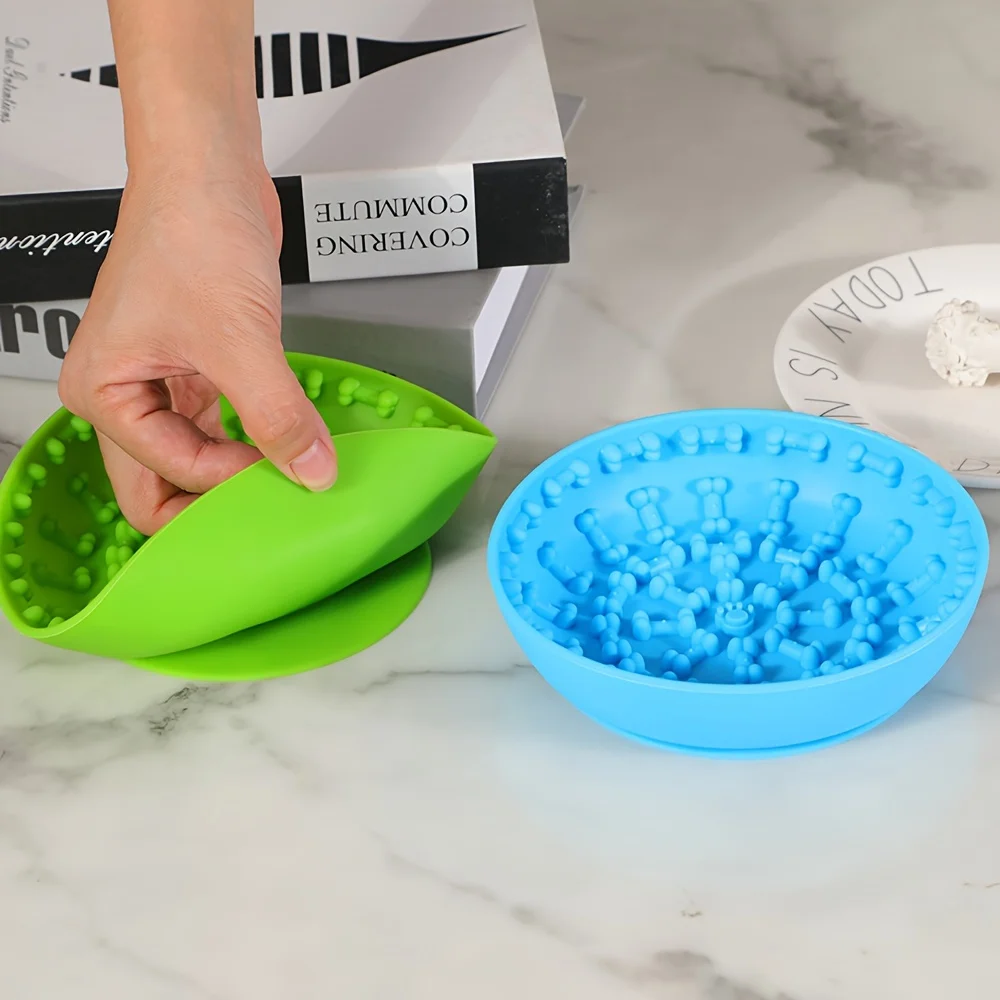 Silicone Slow Food Bowl Round Dog Bowl Cat Anti-Choking Anti-Knocking Feeding Plate Food Bowl with Suction Cup Pet Supplies