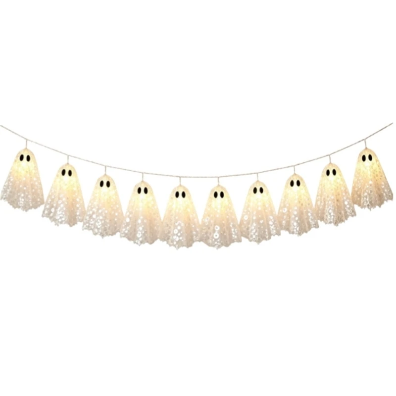 Halloween Room Figure Lights, 10 Hanging Figures with Gentle Yellow Light for Entry Frames, Curtains, Railings and Display