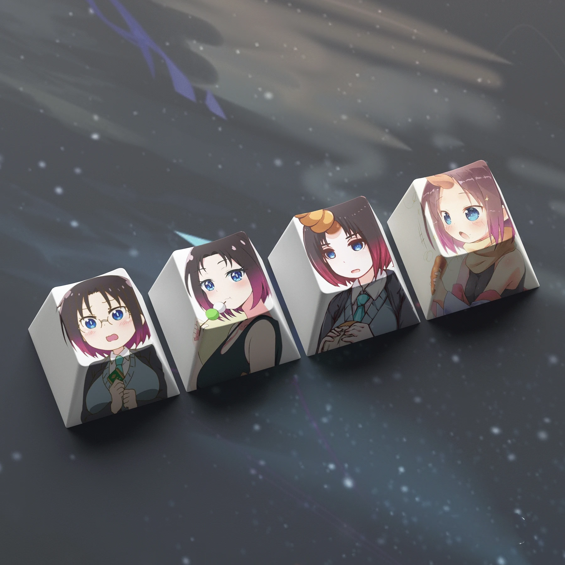 4 teclas/conjunto senhorita kobayashi dragão empregada keycaps pbt tampas de chave de sublimação de tinta para interruptores mx cereja perfil keycap tohru