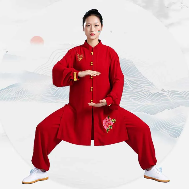 

Retro Embroidery Traditional Tai Chi Clothes Fashion Morning Exercise Martial Arts Performance Outfit Elastic Women&Men Tang Set