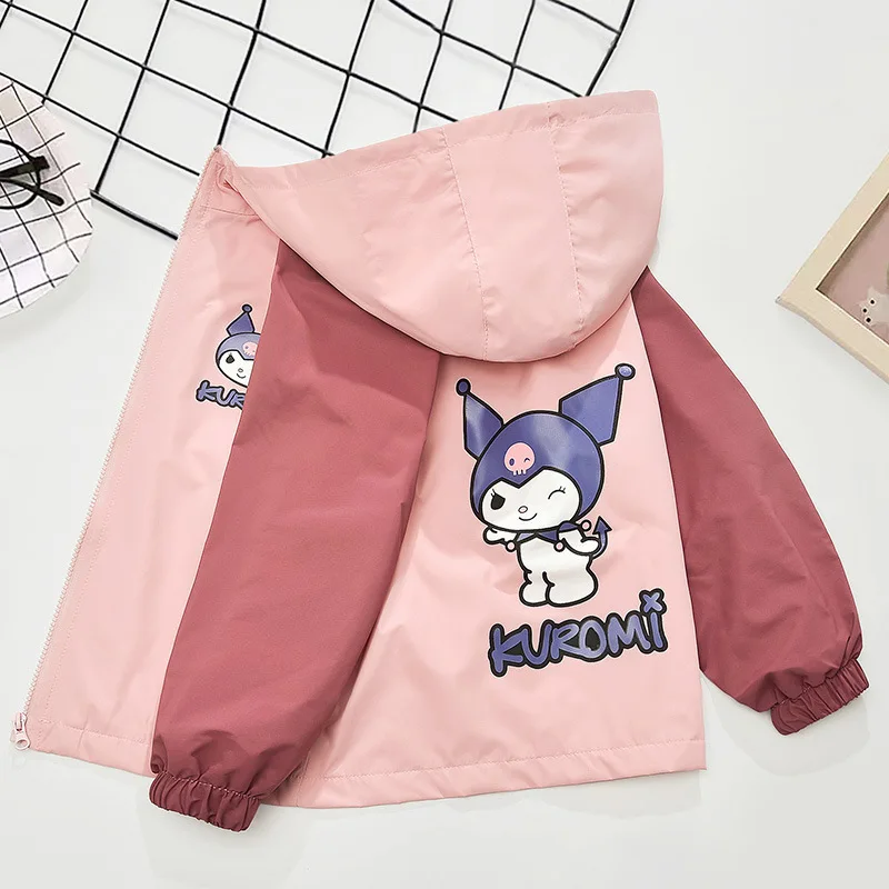 Sanrio Girls เสื้อแจ็คเก็ตบางฤดูใบไม้ร่วงและฤดูหนาวเสื้อผ้าใหม่ Hoody ซิปเสื้อแจ็คเก็ตกันลมการ์ตูน Kuromi เสื้อผ้าของขวัญ