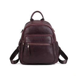 High Quality Vintage A4 Coffee Brown Black Full Grain Genuine Leather Women's Backpack Cowhide Girl Female Travel Bag Lady M1021