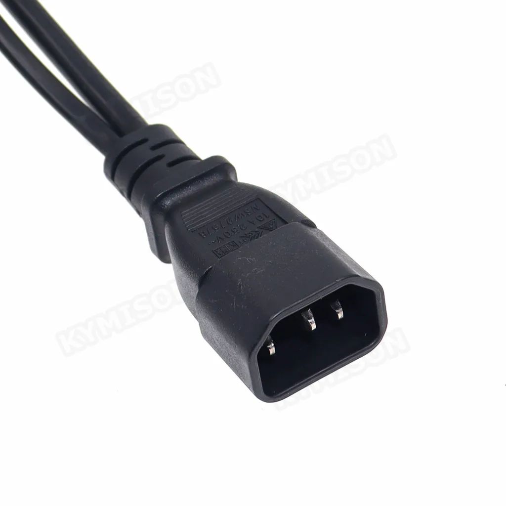 Y Splliter Power Cord IEC320 C14 Plug 3-Prong Male Power Cable Cord AC Power Adapter to C13+ CEE7/16 2Pin Female Socket