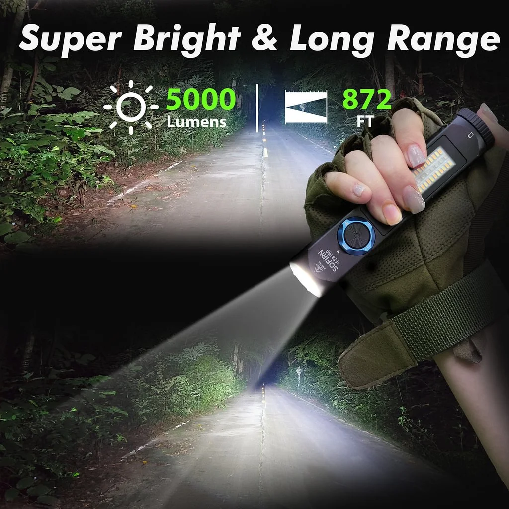 SOFIRN IF23 PRO 5000lm Flashlight XHP70B Led Rechargeable USB C Super Bright EDC Torch with RGB Magnet for Outdoor Emergency