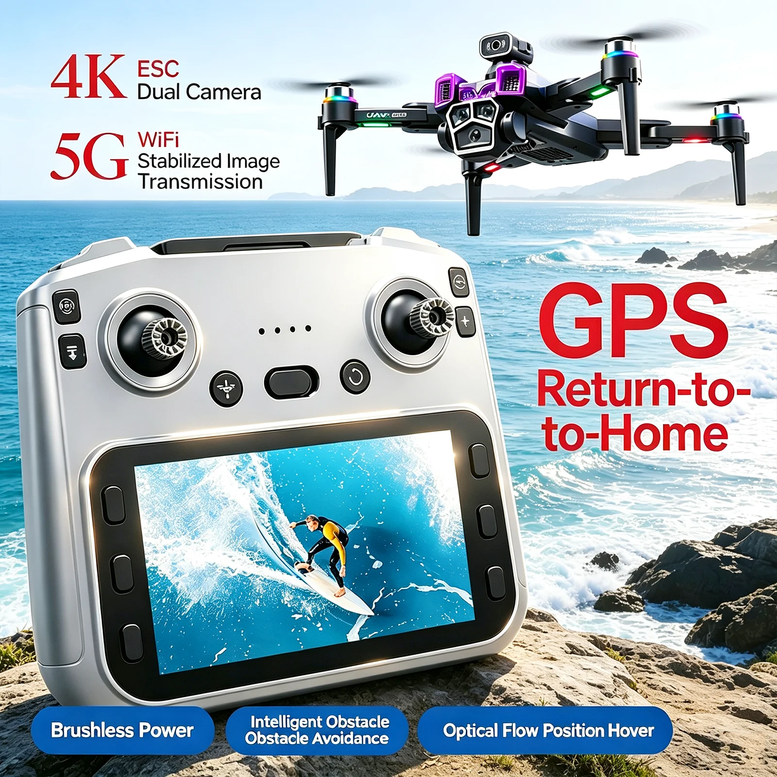 A19 PRO GPS Drone 4K Professional Aerial Camera Brushless Motor Obstacle Avoidance Large Screen Control Foldable RC Quadcopter