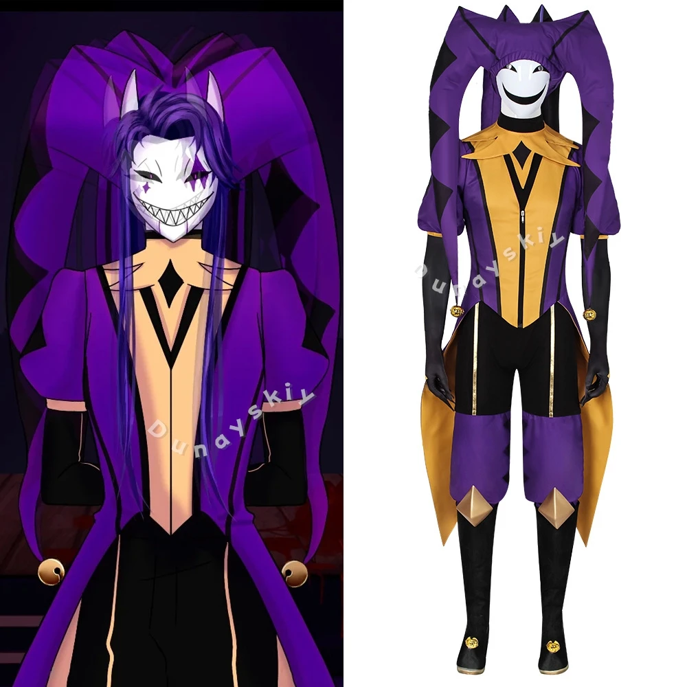 Game The Freak Circus-Jester Cosplay Purple Clown Outfit Mask Hat Costume Halloween Horror Men Dunayskiy@@ Roleplay Clothing view 2