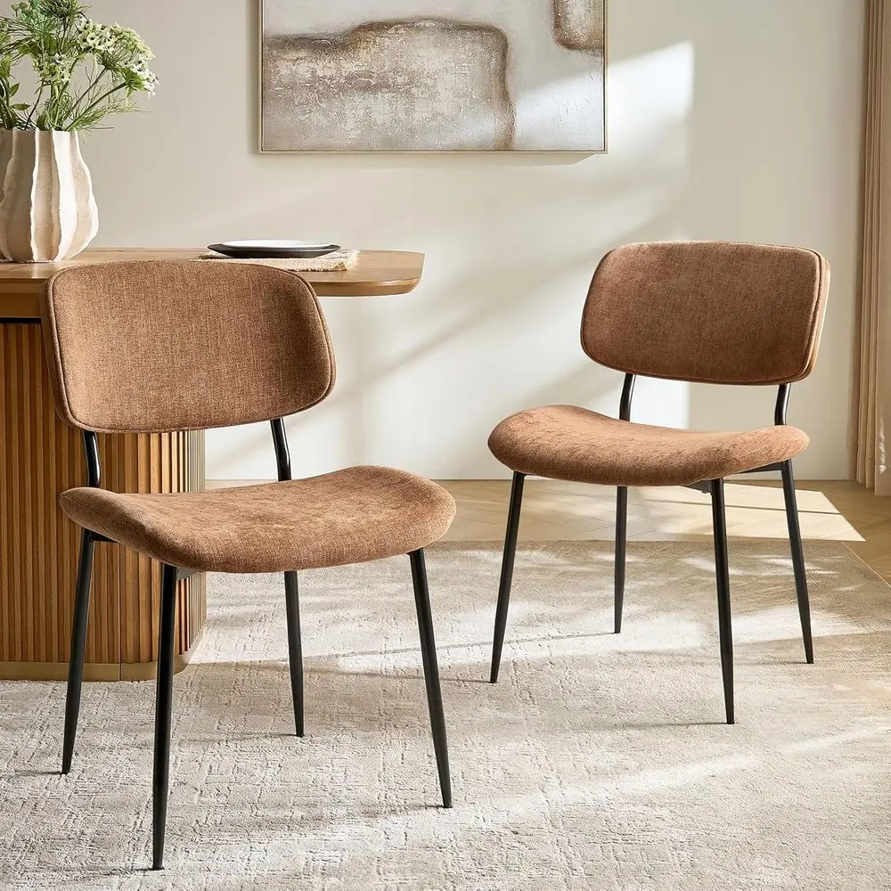 

Mid-Century Modern Upholstered Dining Chairs, Wood Curved Back, Black Metal Legs, Suitable for Kitchen or Living Room