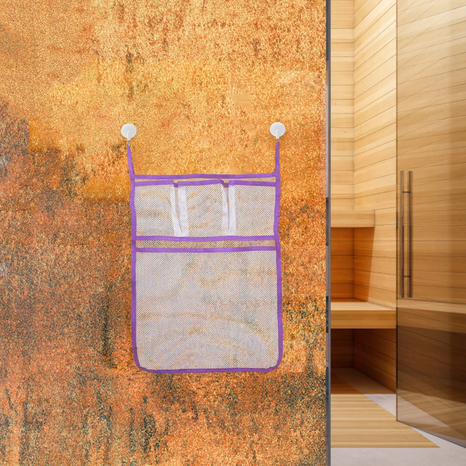 منظم حمام معلق شبكي خفيف الوزن لمستلزمات الاستحمام والصابون والشامبو وحقيبة تثبيت على الحائط أداة تخزين منزلية #6