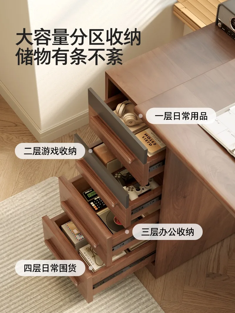 Household all solid wood study desk retractable double computer desk student writing study