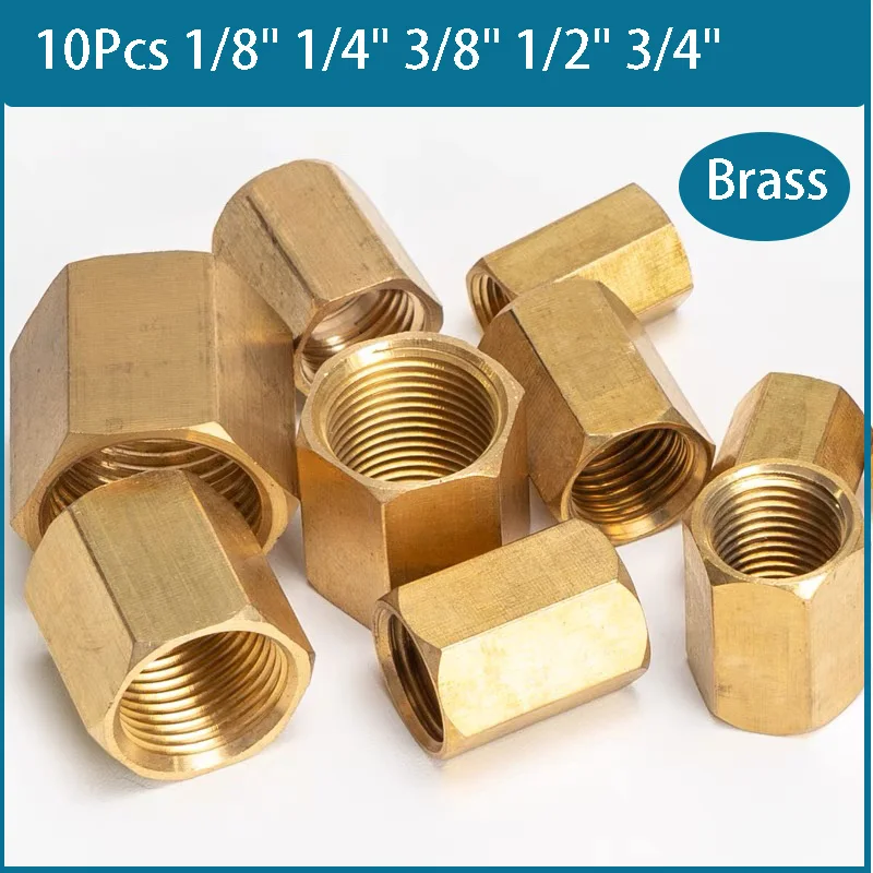 

10Pcs 1/8" 1/4" 3/8" 1/2" 3/4" BSP Female Thread Brass Pipe Fittings Hex Nut Rod Connector Coupling For Water Fuel Gas