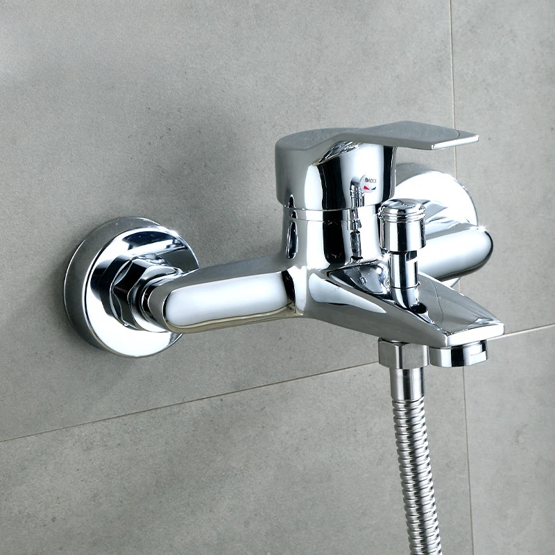 Bathroom Basin Faucet Zinc Alloy Chromium Wall Hanging Cold and Hot Water Tap Double Nozzle Faucet Bathroom Accessories