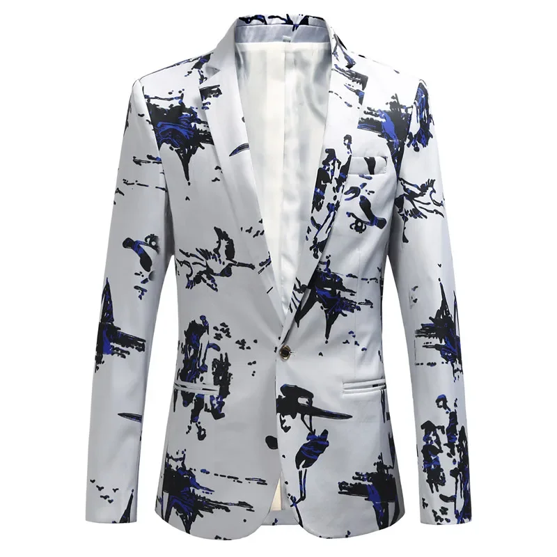 Autumn Men\'s Fashion Print Party Fashion Wedding Suit Jacket / Male Slim Fit Flower High Quality Large Size 6XL Blazer Coat