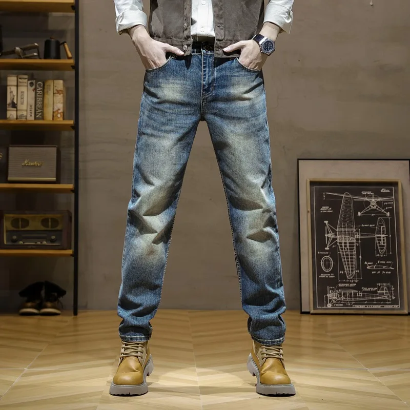 

Italian Style Fashion Men Jeans Retro Blue Elastic Slim Fit Ripped Jeans Men Trousers Vintage Designer Casual Denim Pants