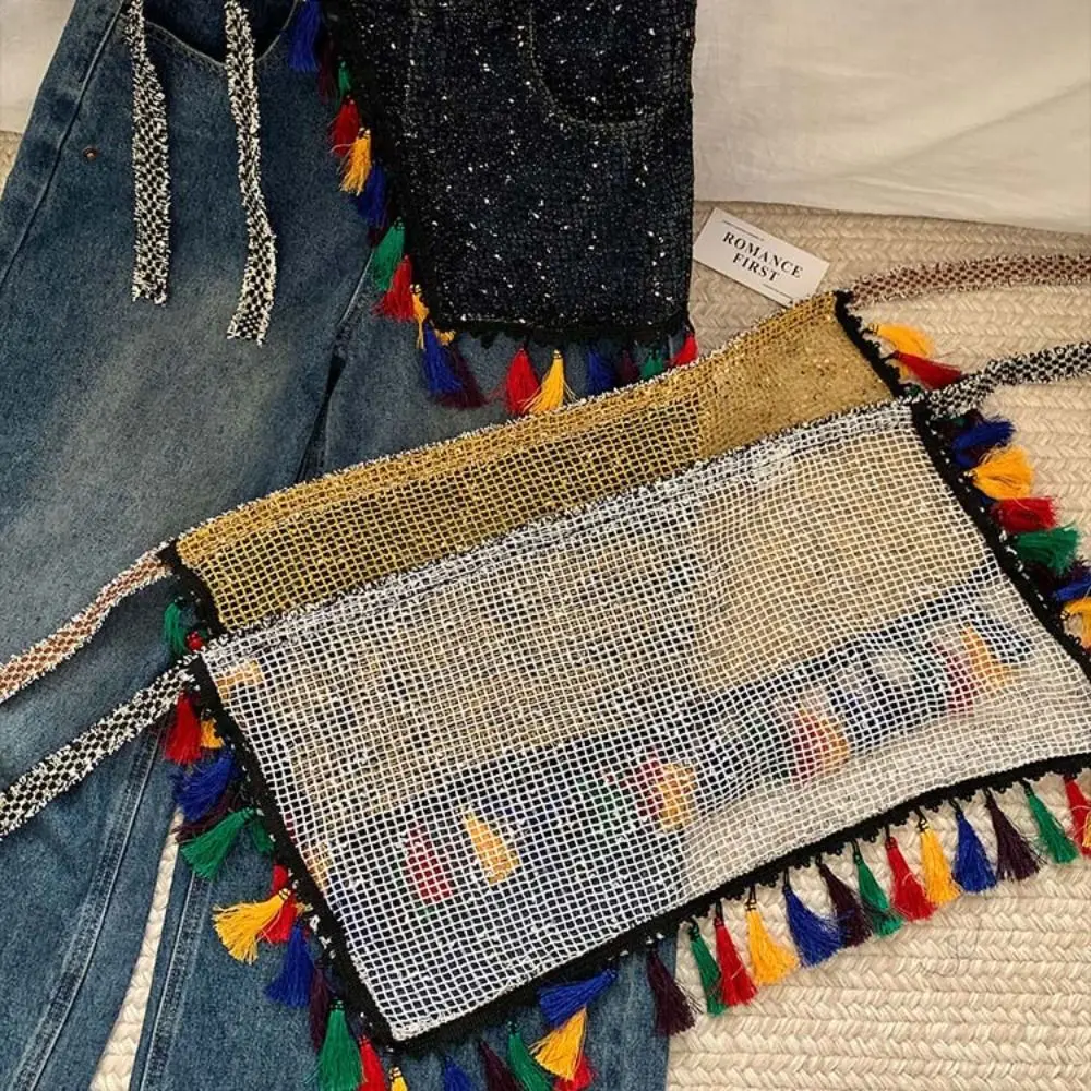 Y2K Mini Skirt Hollow Fringed Hip Panel Ethnic Style Retro Butt Curtain for Women Versatile Decor Hip Curtain Streetwear
