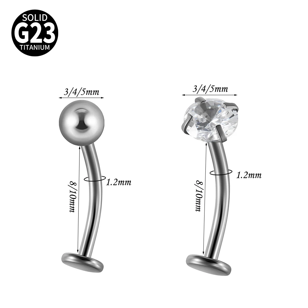 1-4PCS G23 Titanium Curved Belly Button Ring CZ Flat Back Navel Piercing Barbell Labret Lip Stud Star Heart Round Zircon Earring view 6