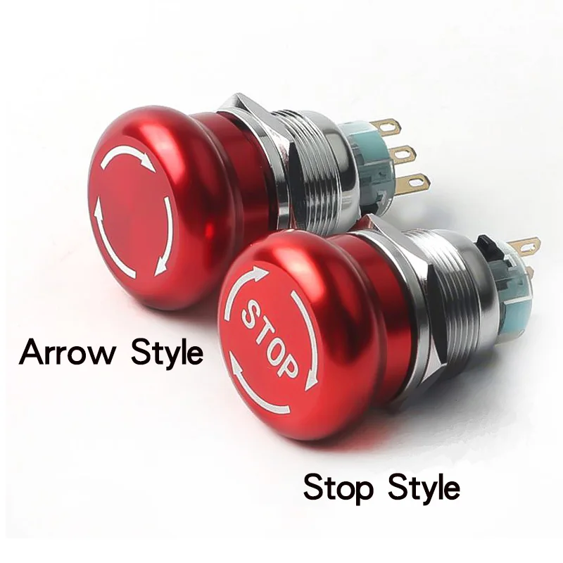 16mm19mm22mm Metal Emergency Stop Button Switch Stainless Steel Waterproof Mushroom Head Self-locking 3Pins 1NO1NC 6Pins 2NO2NC