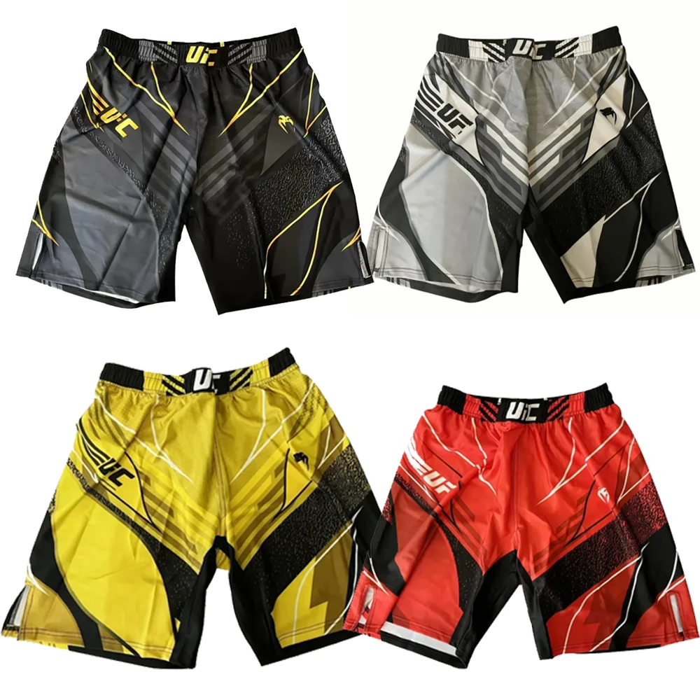 3D Printing MMA Men\'s Drawstring Quick Drying Training Shorts Thai Kick Printed Boxing Gym Sports Knee Length Exercise Shorts