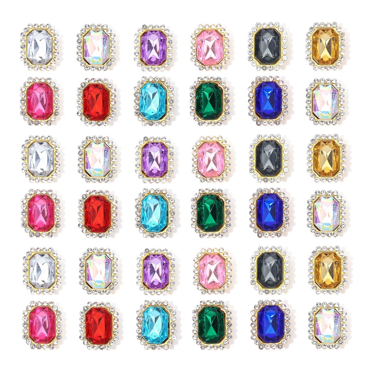 20 teile/beutel bunte Nähen auf Steinen rechteckigen Acryl Strass mit goldenen Knopf Hochzeits kleid Schmuck machen Accessoires – Detail 3