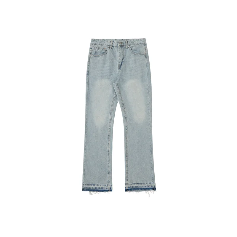 

Men's Blue Fringed Jeans Retro Washed Old Trousers
