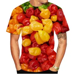 Summer Fashion New Men's Printed T-shirt With Chili Vegetable Pattern Round Neck Plus Size Comfortable Short Sleeved Top Casual