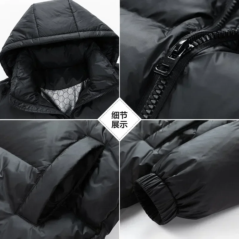 New Winter Men\'s Graphene-heated Hooded Warm Down Jacket Contrast Color 90% White Duck Down Puffer Jackets Couples JK-989