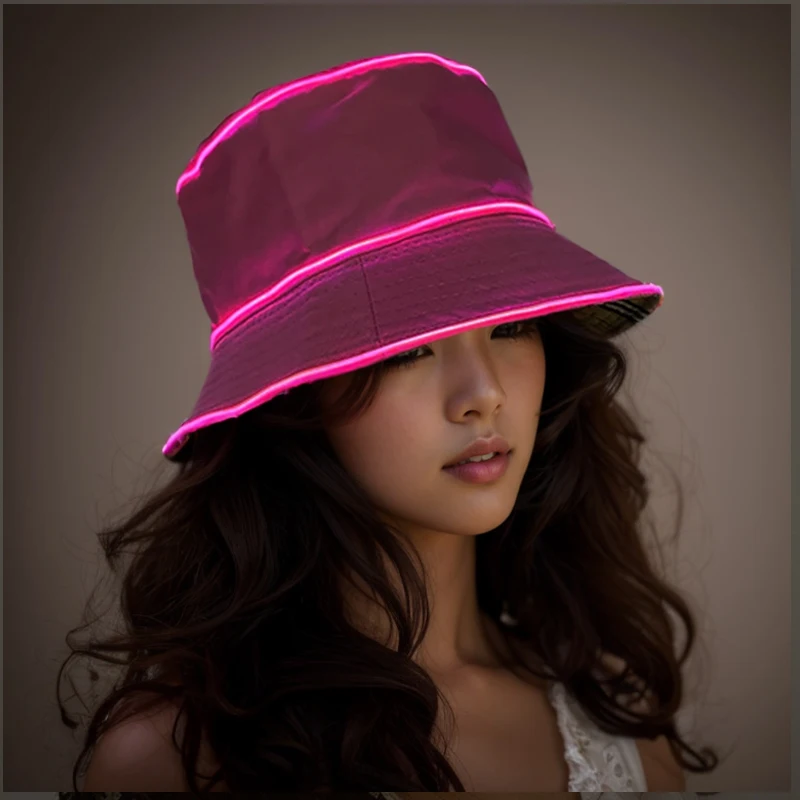 Fashion Cotton LED Light up Bucket Hats Unisex Solid Color Summer Sunscreen Hat Fisherman Cap for Women Men Fisherman Hat