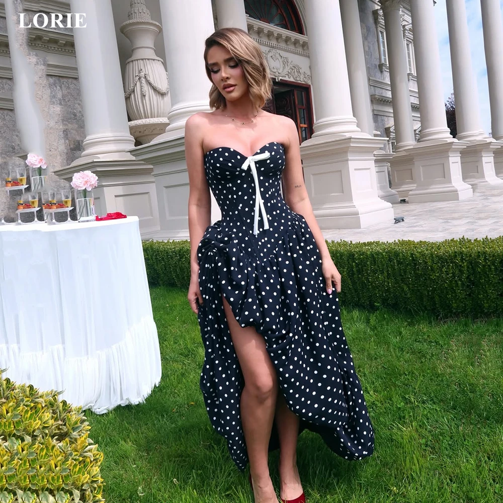 LORIE Polka Dot Bow Evening Dresses Sexy Strapless Low Cut-out Prom Dress High Slit Summer Vacation Beach Party Gowns Customized