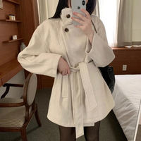 Fashionable Retro High Collar British Style Casual Woolen Coat Chic Winter Outerwear with Waist Cinching Large Coat